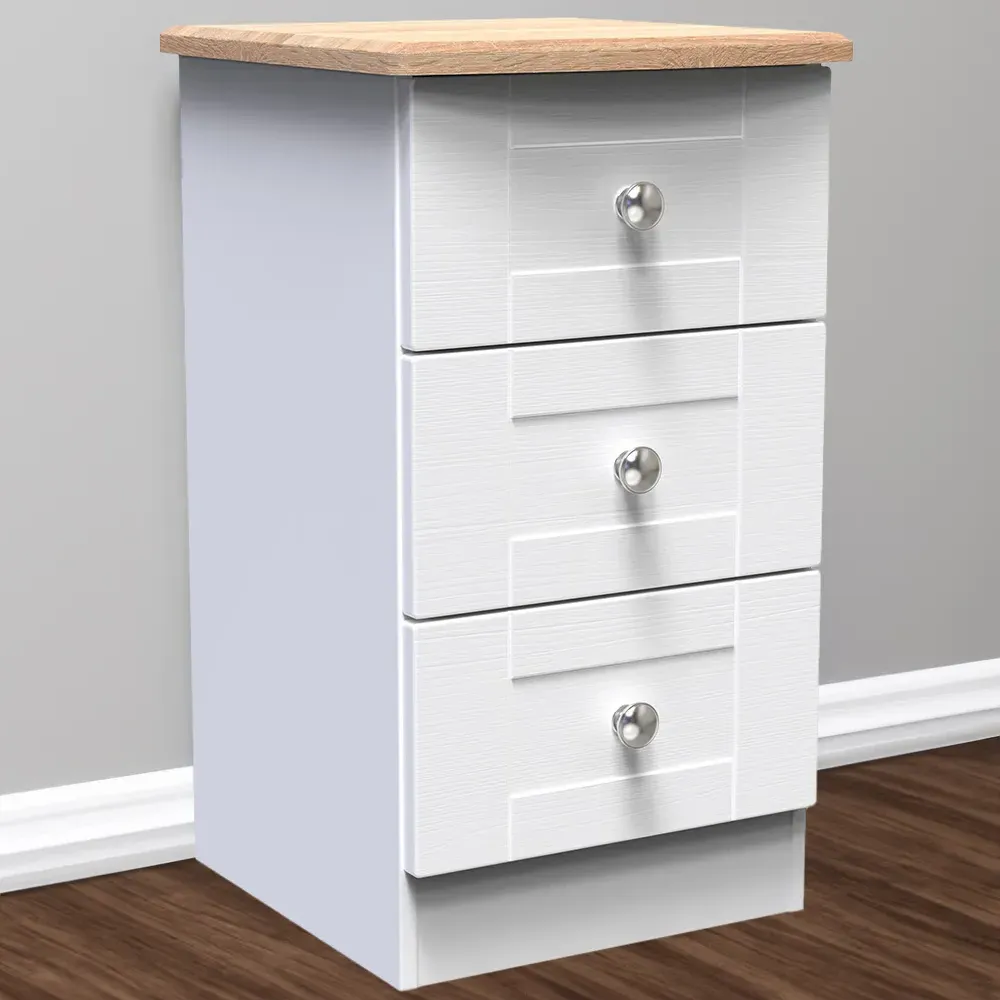Sussex 3 Drawer Bedside Table - White Ash, Bardolino Oak