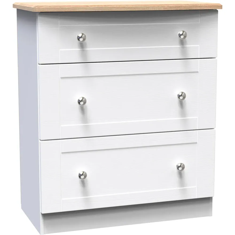 Sussex 3 Drawer Deep Chest of Drawers - White Ash, Bardolino Oak