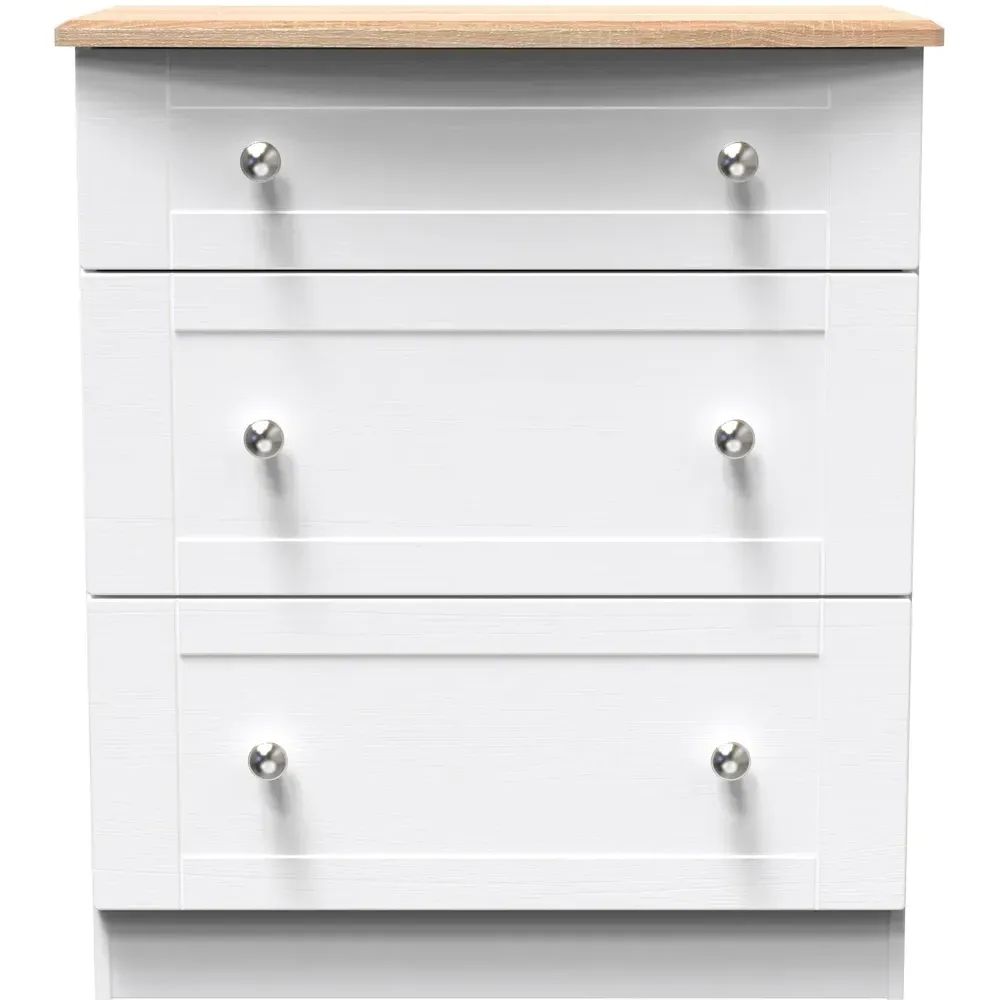 Sussex 3 Drawer Deep Chest of Drawers - White Ash, Bardolino Oak