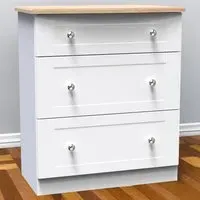 Sussex 3 Drawer Deep Chest of Drawers - White Ash, Bardolino Oak