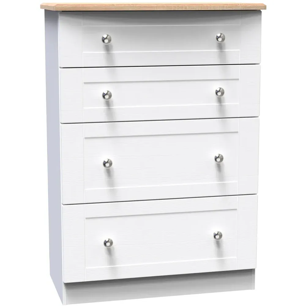 Sussex 4 Drawer Deep Chest of Drawers - White Ash, Bardolino Oak