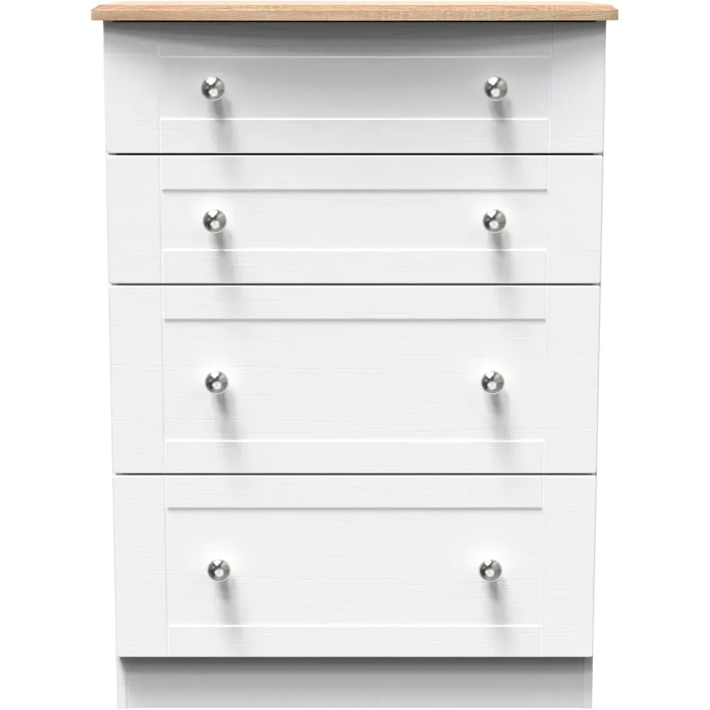 Sussex 4 Drawer Deep Chest of Drawers - White Ash, Bardolino Oak