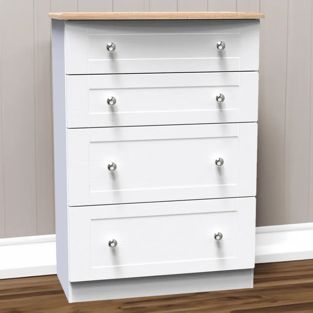 Sussex 4 Drawer Deep Chest of Drawers - White Ash, Bardolino Oak