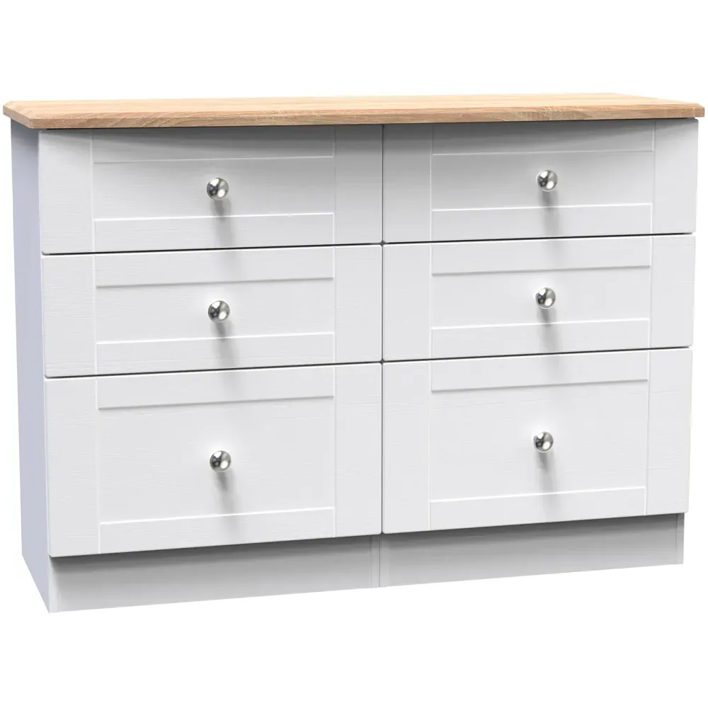 Sussex 6 Drawer Chest of Drawers - White Ash, Bardolino Oak