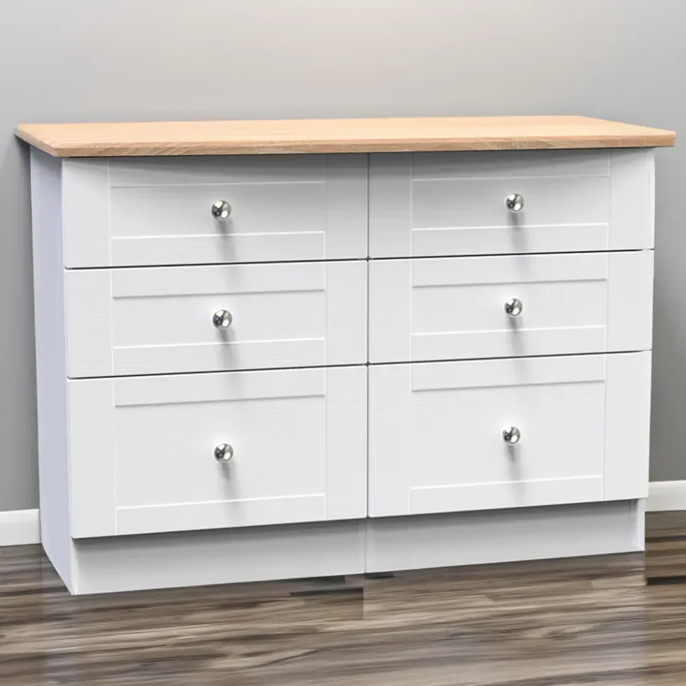 Sussex 6 Drawer Chest of Drawers - White Ash, Bardolino Oak
