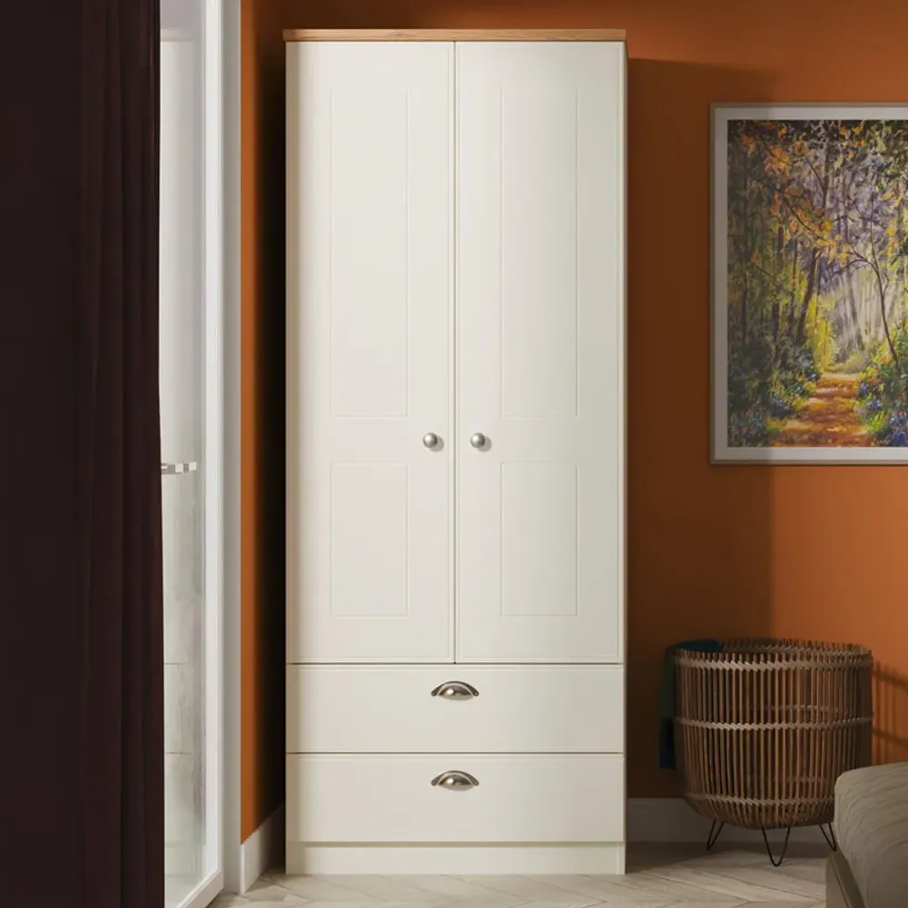 Victoria 2 Door 2 Drawer Wardrobe - Cream, Ash