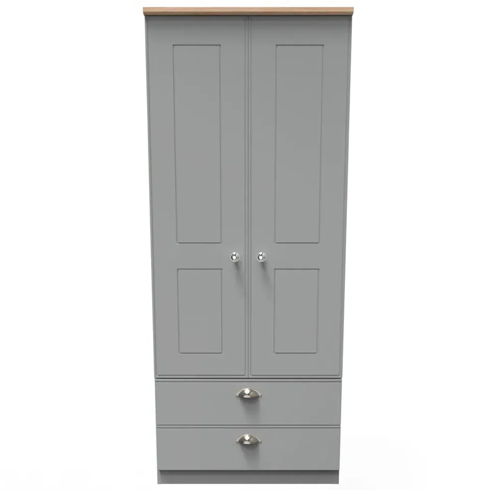 Victoria 2 Door Wardrobe with Drawers - Grey, Oak