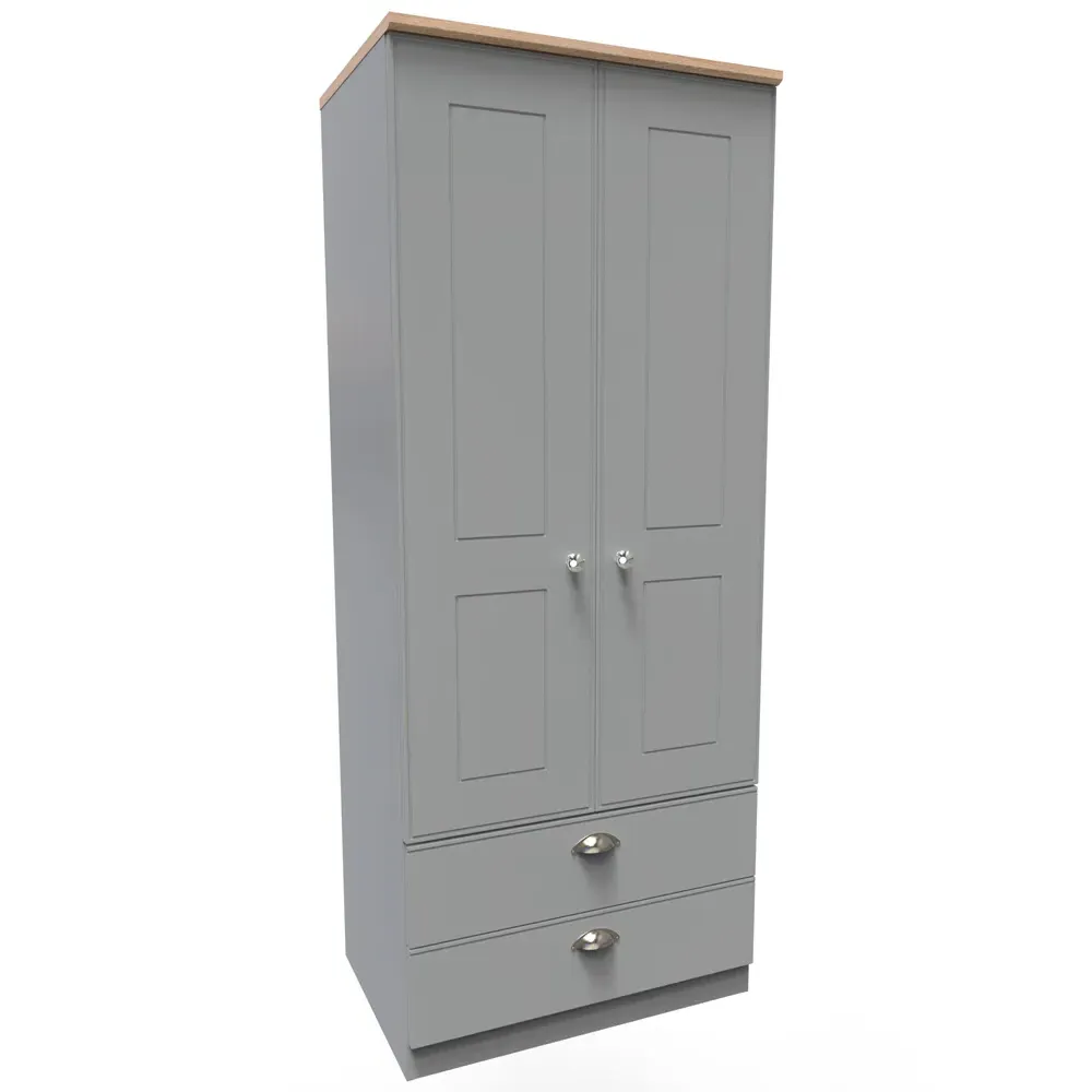 Victoria 2 Door Wardrobe with Drawers - Grey, Oak