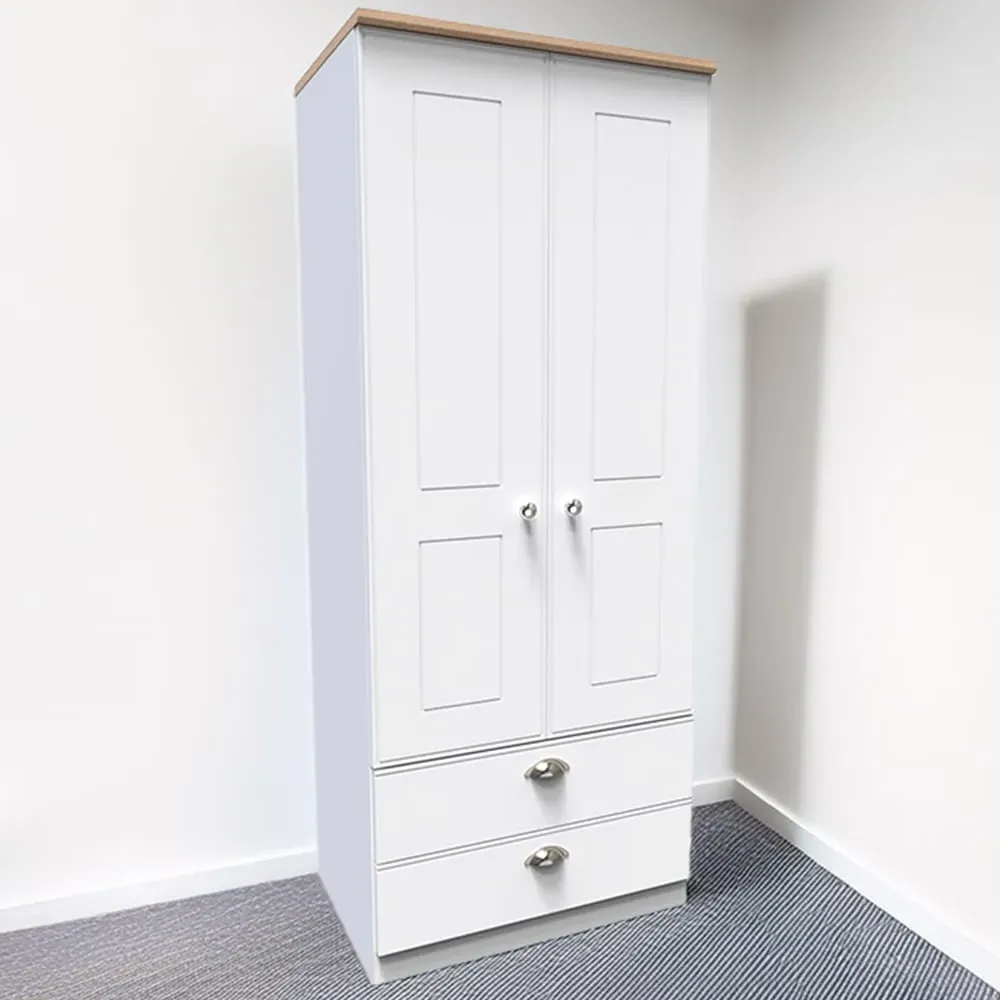 Victoria 2 Door Wardrobe with Drawers - White, Oak