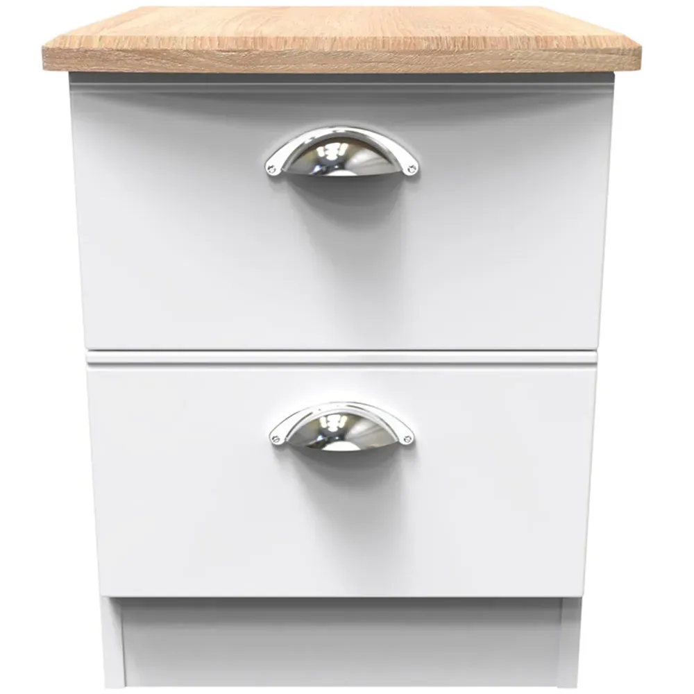 Victoria 2 Drawer Bedside Cabinet - White, Ash
