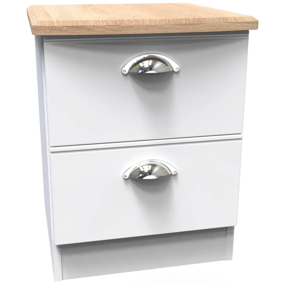 Victoria 2 Drawer Bedside Cabinet - White, Ash