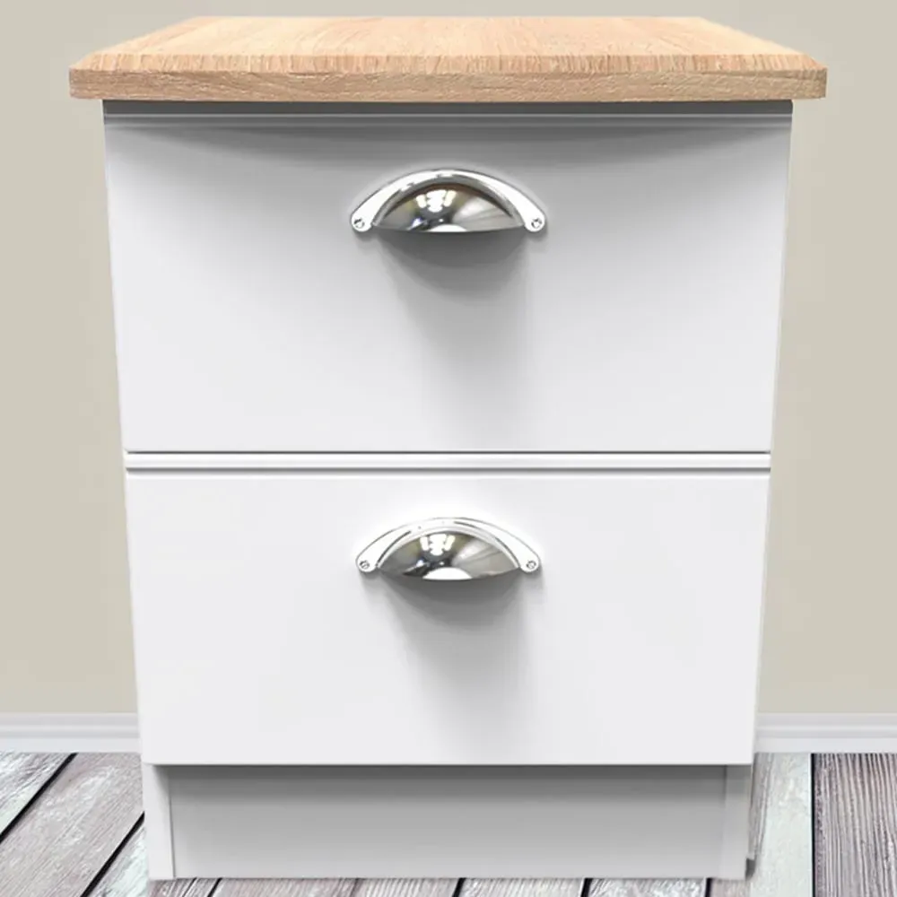 Victoria 2 Drawer Bedside Cabinet - White, Ash