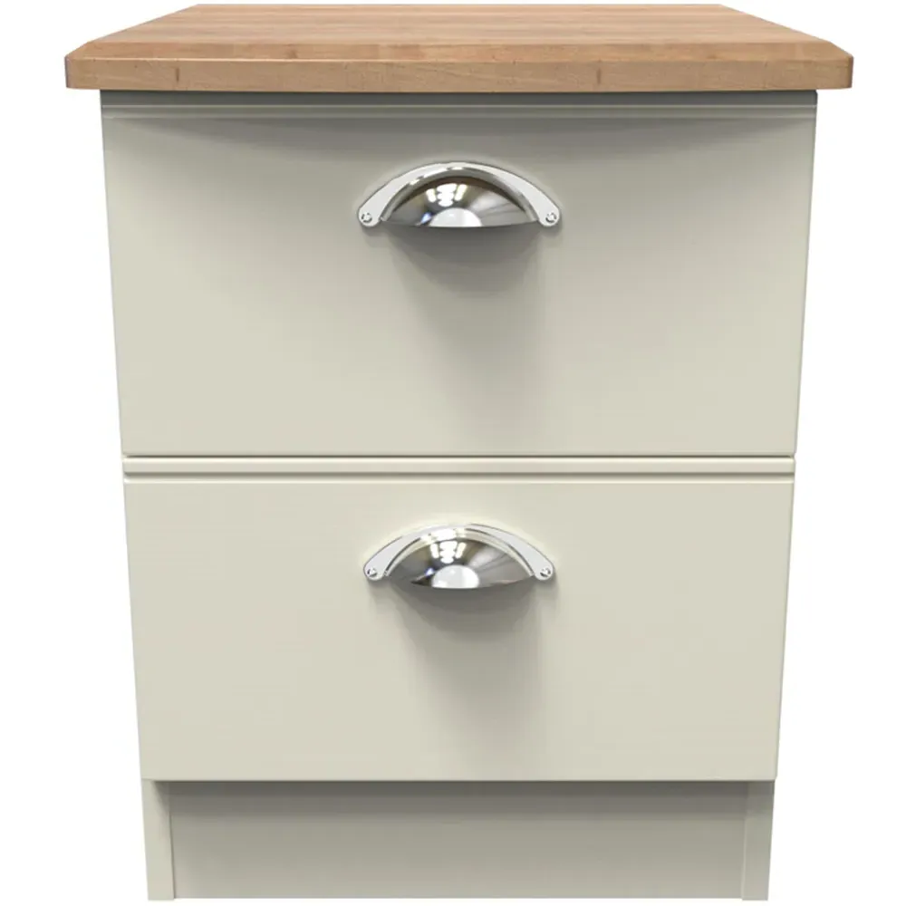 Victoria 2 Drawer Compact Bedside Cabinet - Cream, Ash