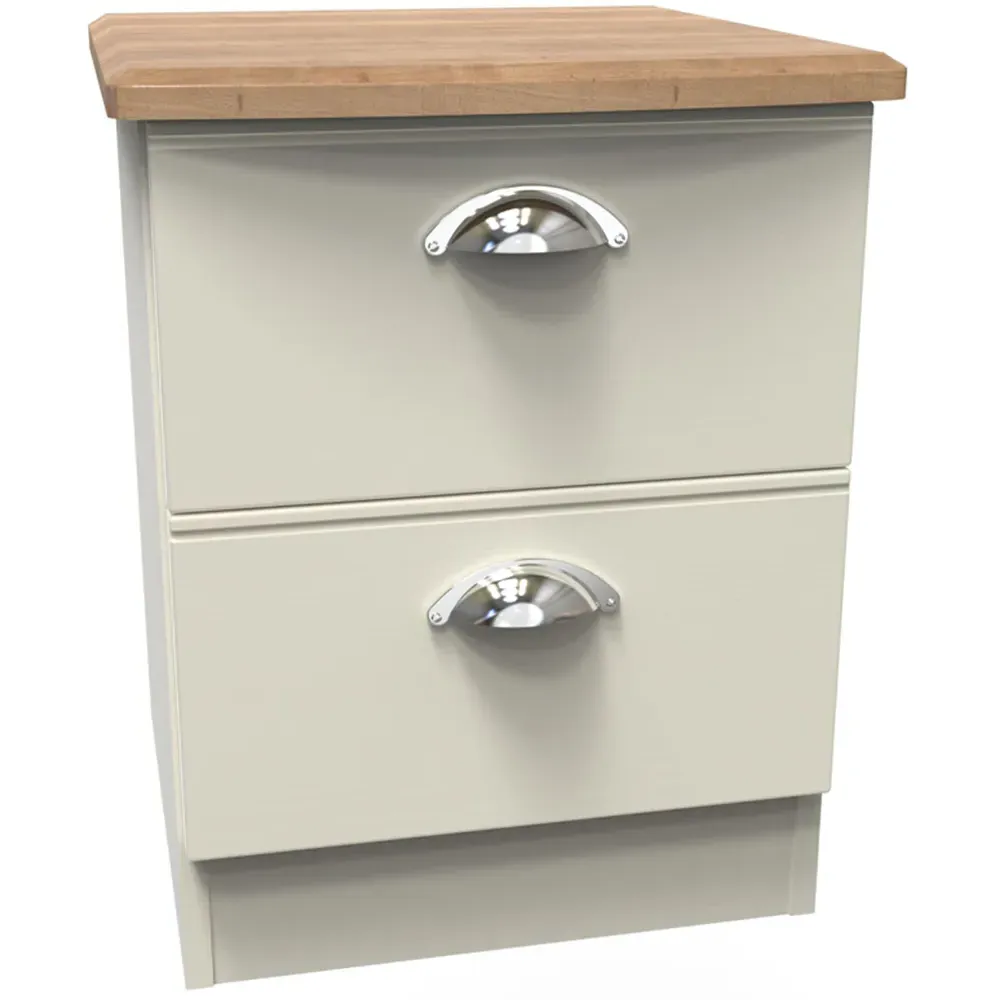 Victoria 2 Drawer Compact Bedside Cabinet - Cream, Ash