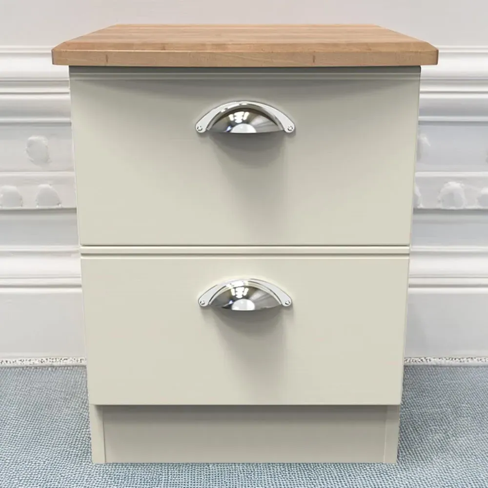Victoria 2 Drawer Compact Bedside Cabinet - Cream, Ash