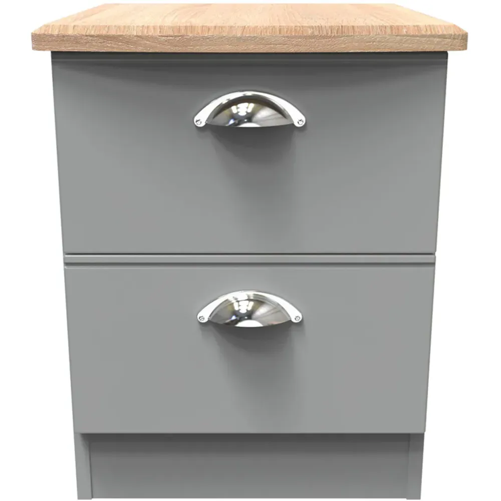 Victoria 2 Drawer Compact Bedside Cabinet - Grey, Oak