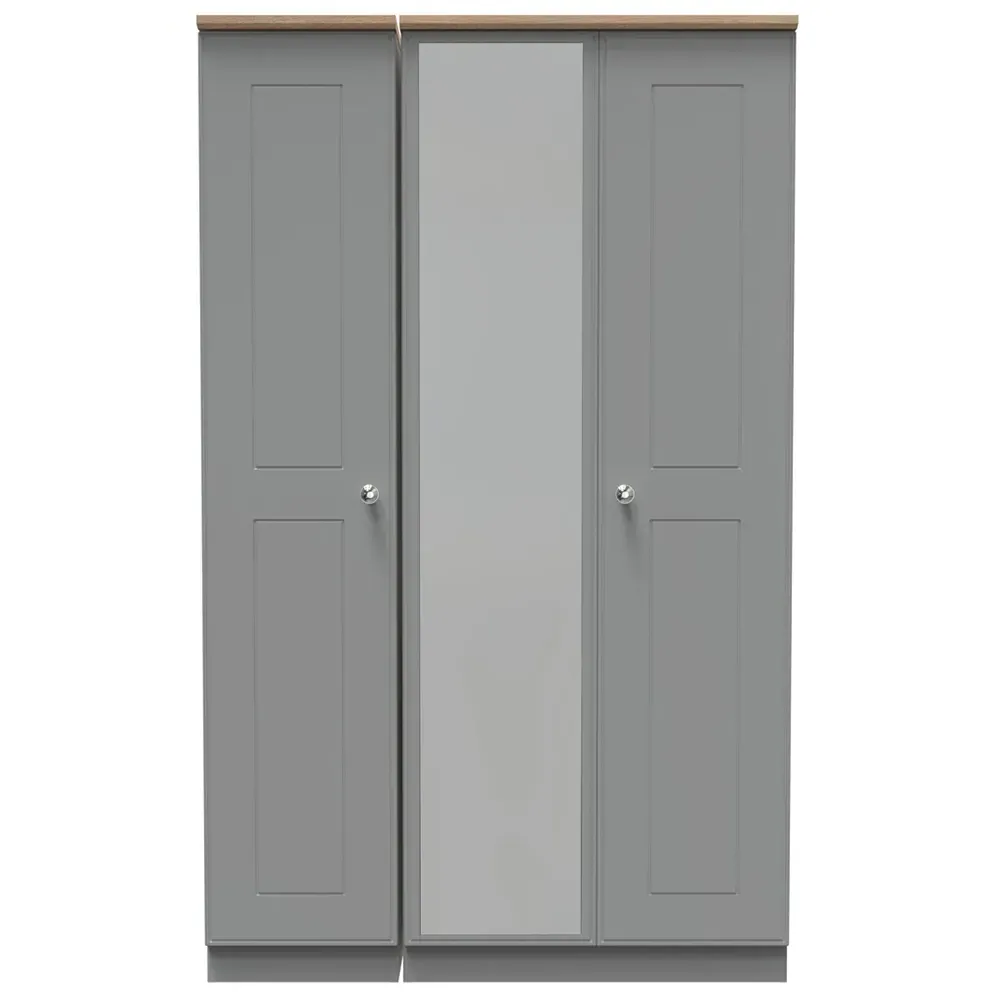 Victoria 3 Door Wardrobe with Mirror - Grey, Oak