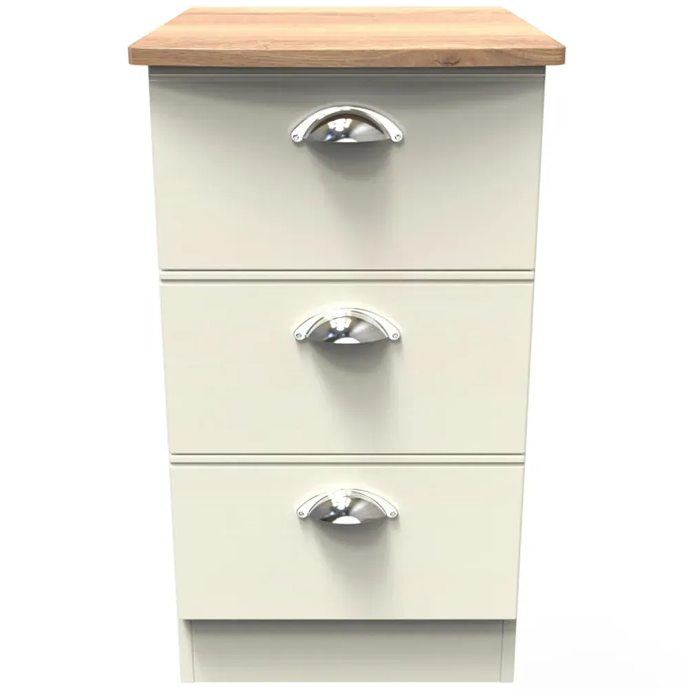 Victoria 3 Drawer Bedside Cabinet - Cream, Ash