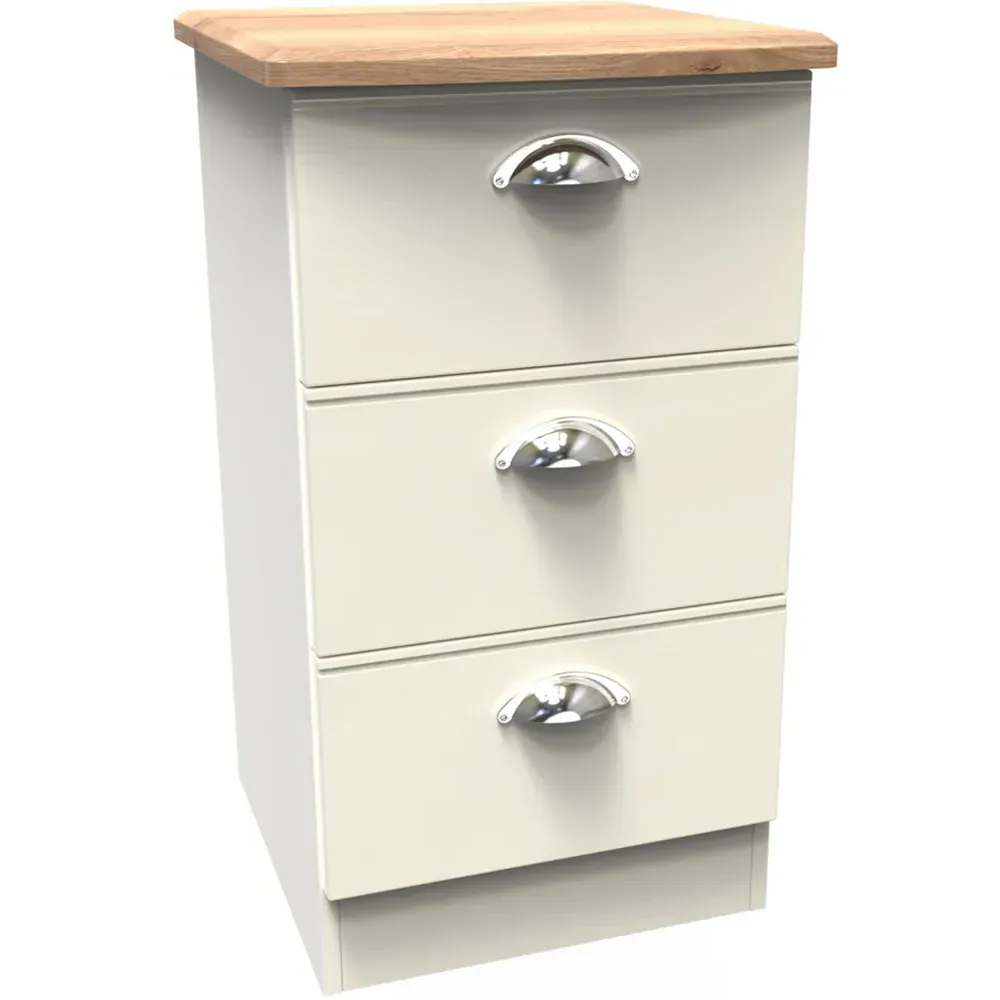 Victoria 3 Drawer Bedside Cabinet - Cream, Ash