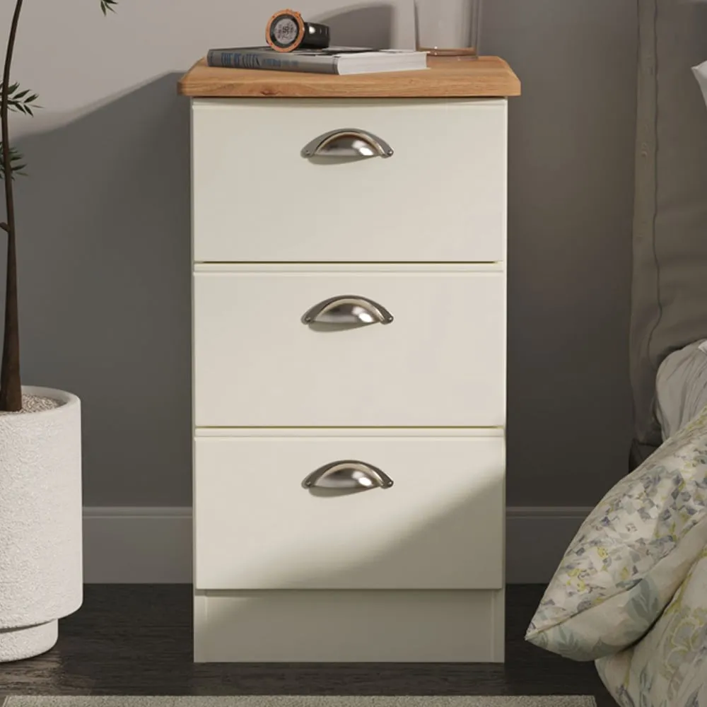 Victoria 3 Drawer Bedside Cabinet - Cream, Ash