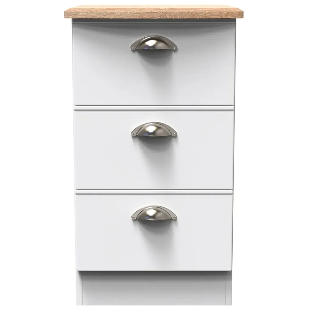 Victoria 3 Drawer Bedside Cabinet - White, Ash