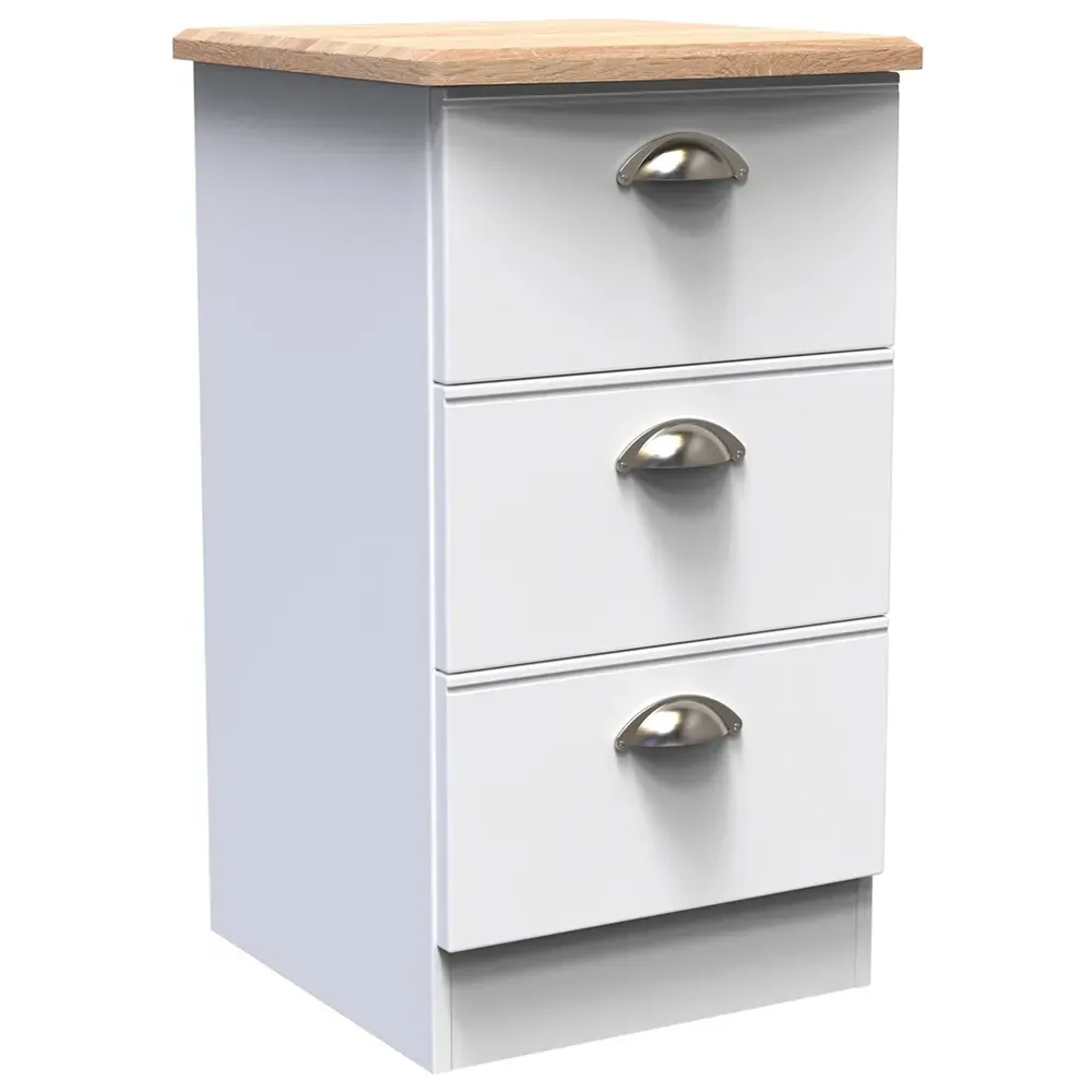 Victoria 3 Drawer Bedside Cabinet - White, Ash