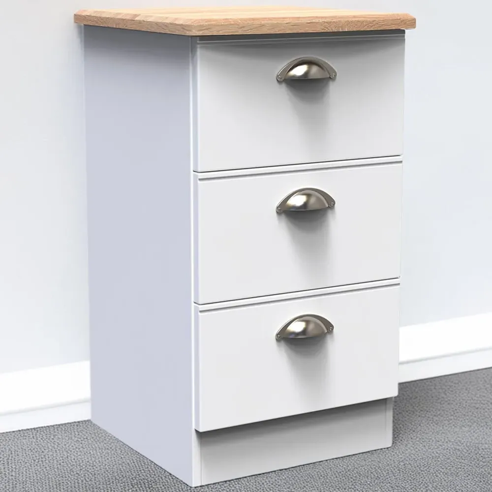 Victoria 3 Drawer Bedside Cabinet - White, Ash