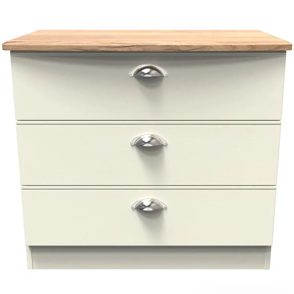 Victoria 3 Drawer Chest of Drawers - Cream, Ash