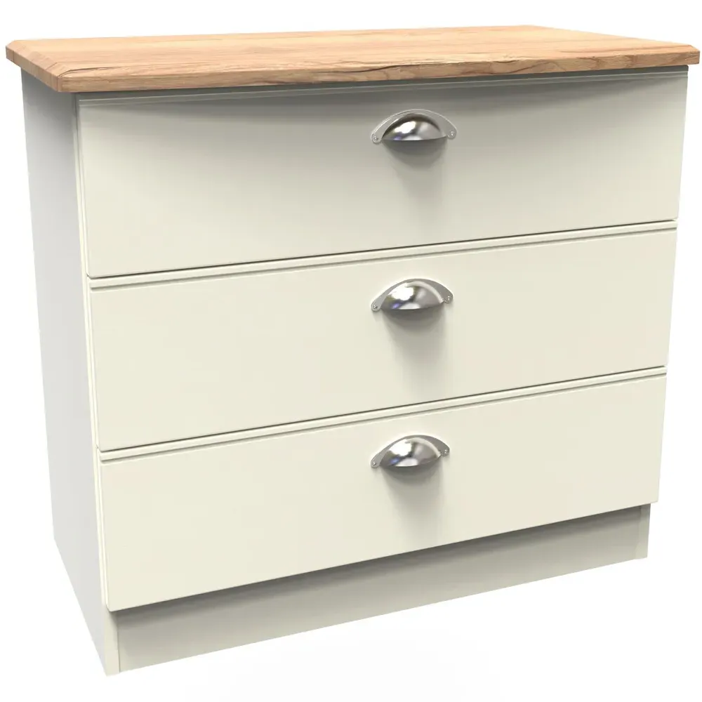Victoria 3 Drawer Chest of Drawers - Cream, Ash