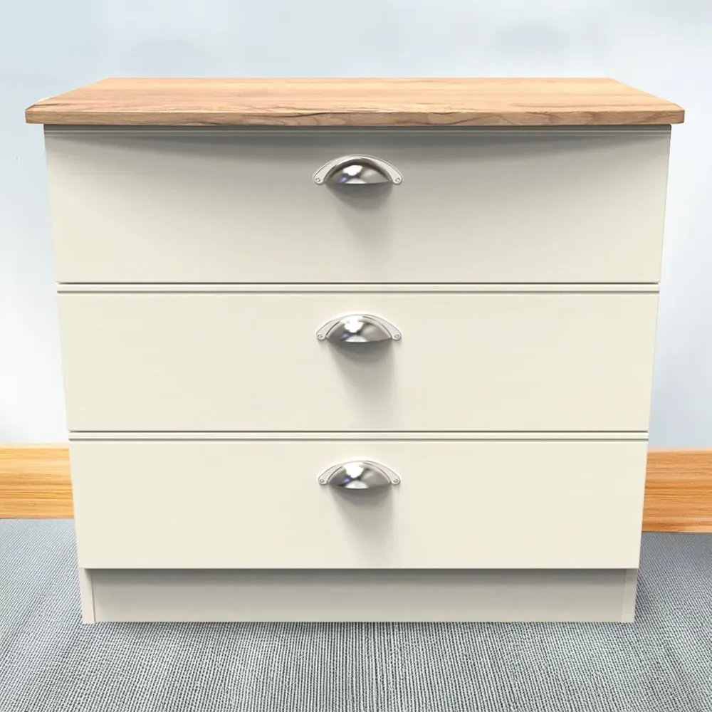 Victoria 3 Drawer Chest of Drawers - Cream, Ash