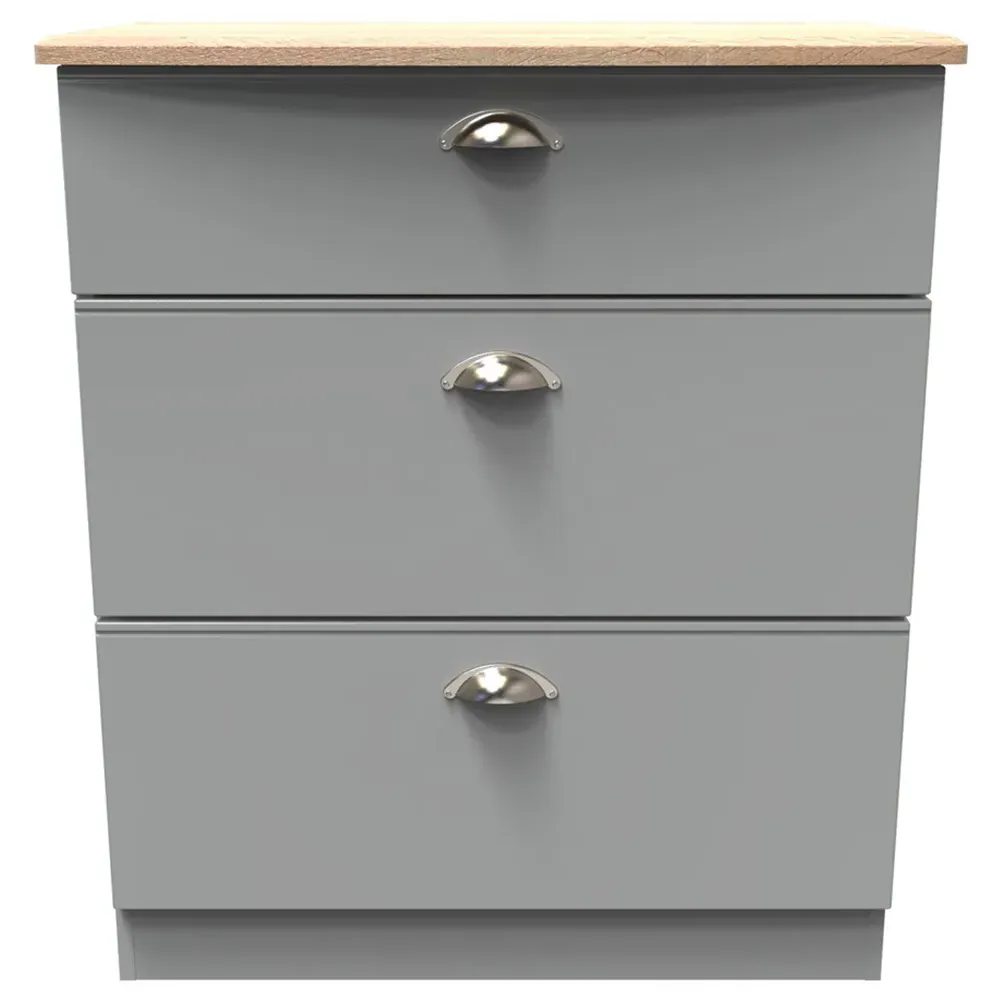 Victoria 3 Drawer Chest of Drawers - Grey, Oak