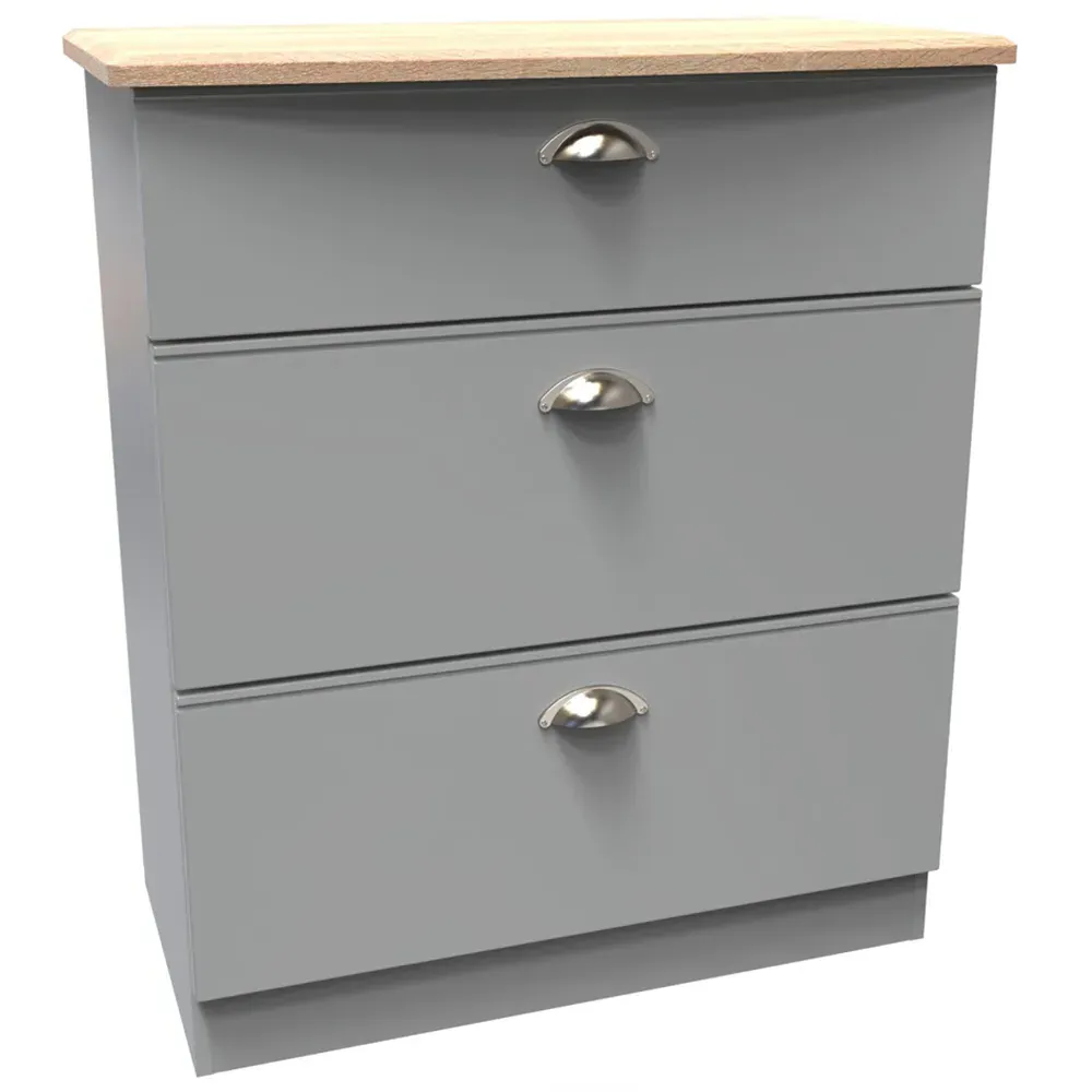 Victoria 3 Drawer Chest of Drawers - Grey, Oak