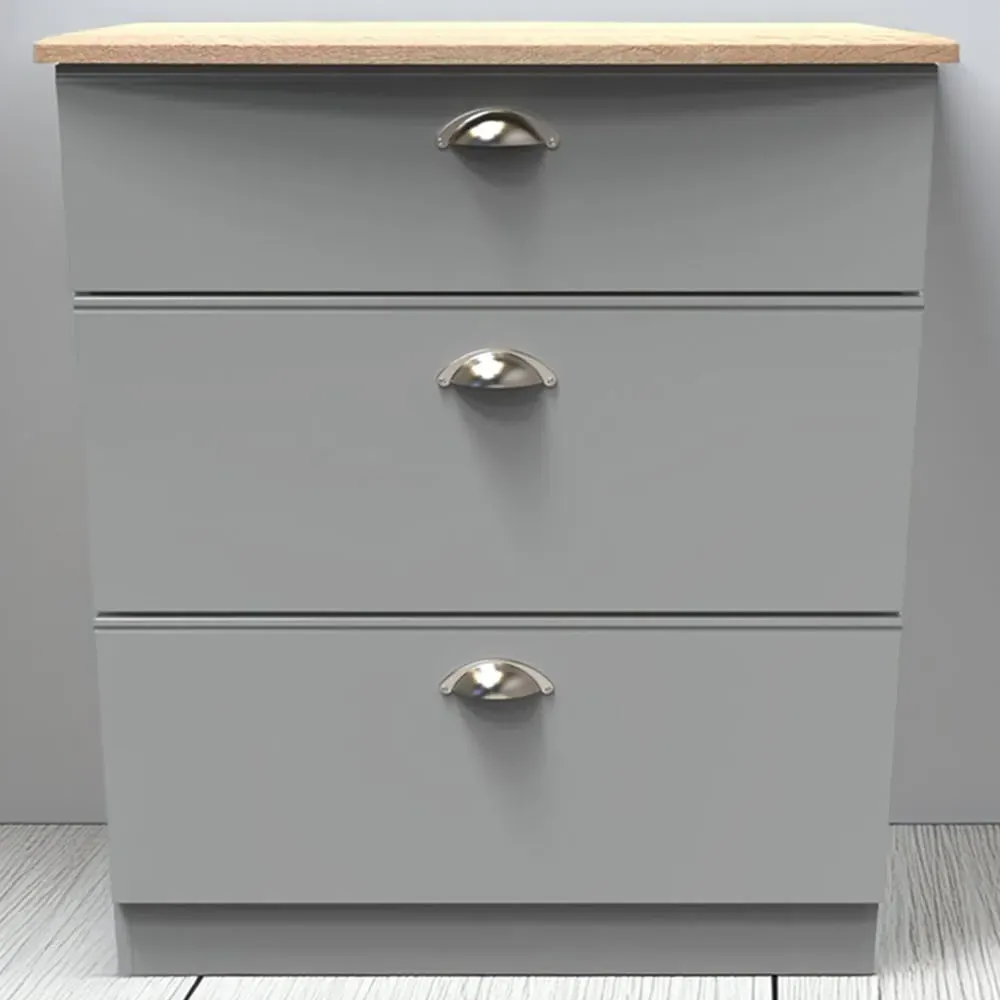 Victoria 3 Drawer Chest of Drawers - Grey, Oak