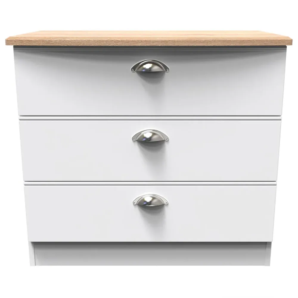 Victoria 3 Drawer Chest of Drawers - White, Ash