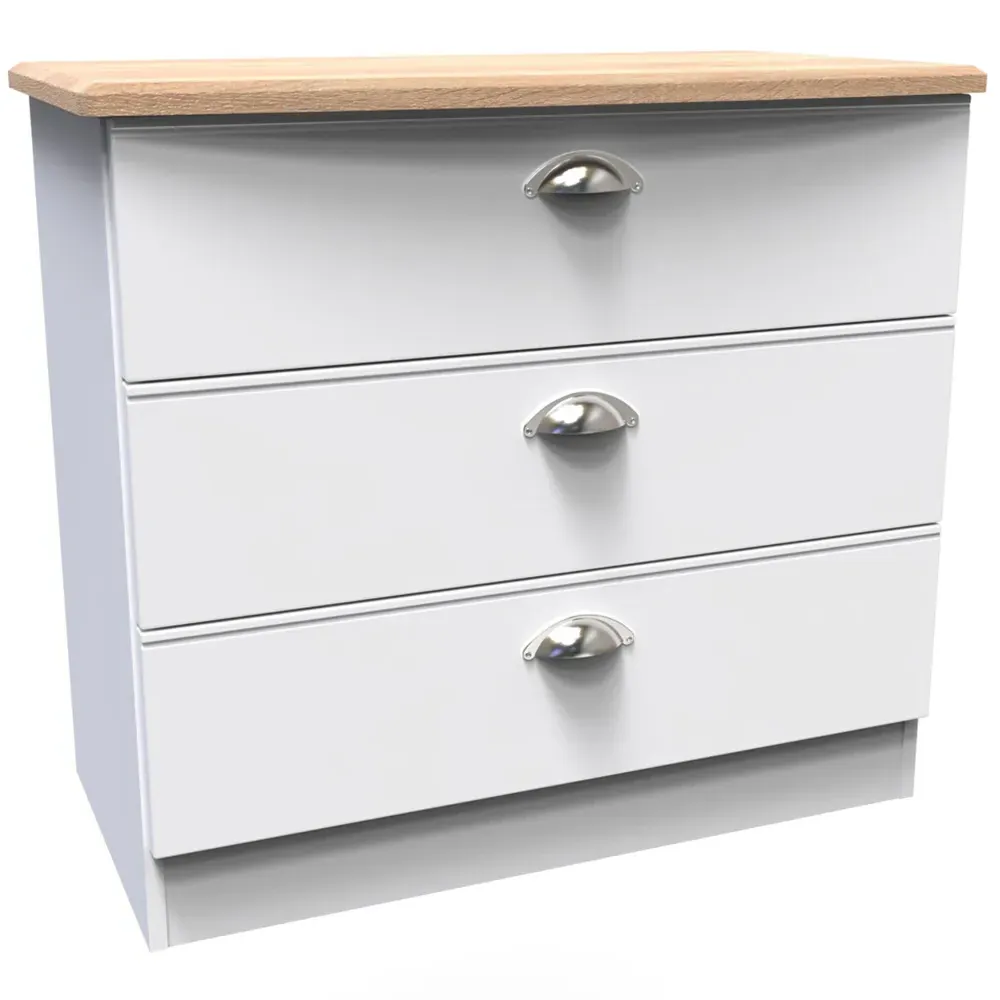 Victoria 3 Drawer Chest of Drawers - White, Ash