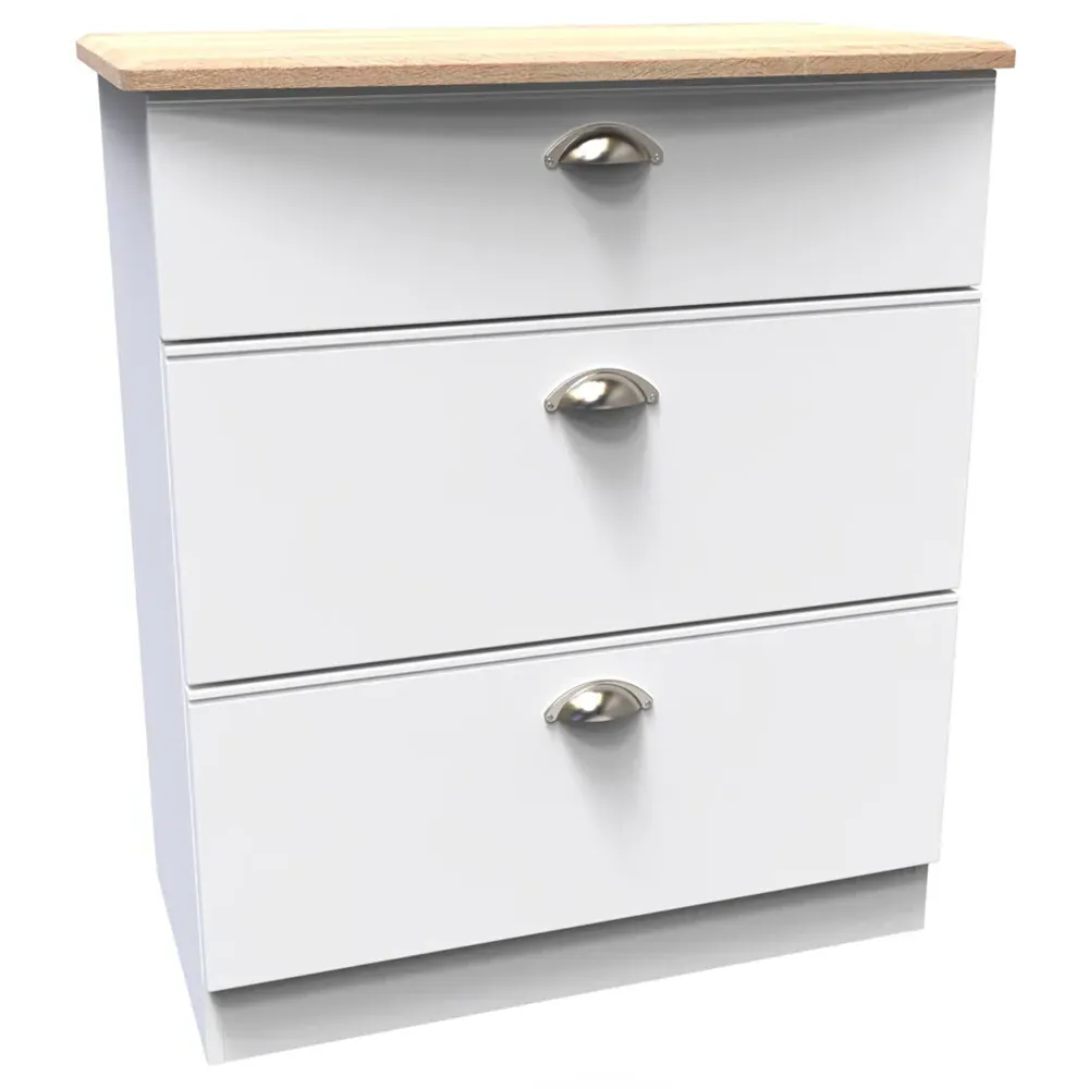 Victoria 3 Drawer Chest of Drawers - White, Ash