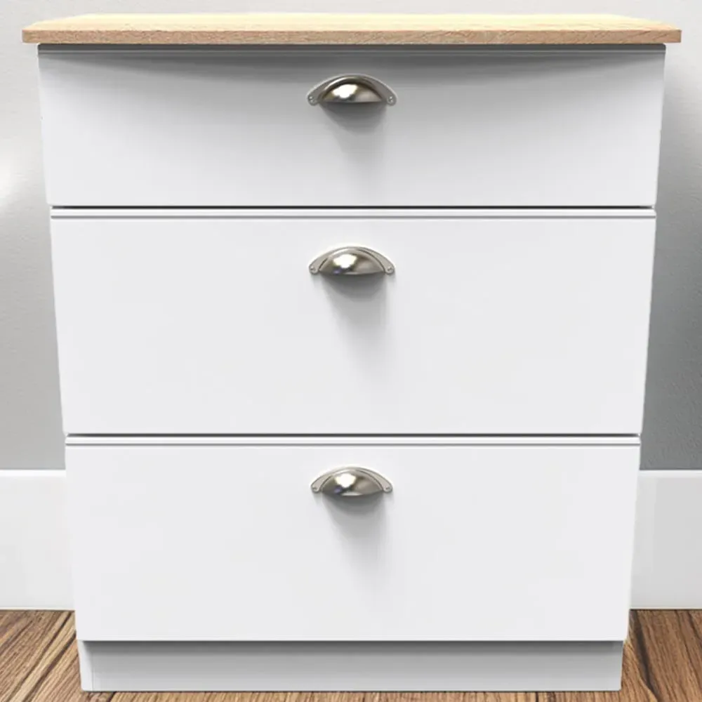 Victoria 3 Drawer Chest of Drawers - White, Ash