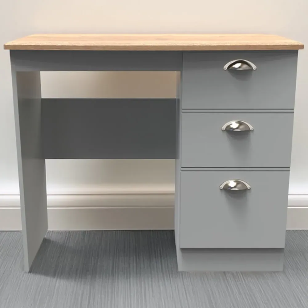Victoria 3 Drawer Computer Desk - Grey, Oak image