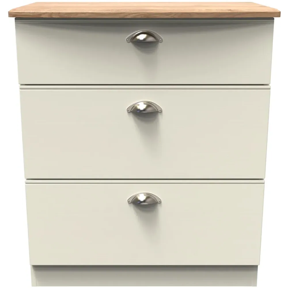 Victoria 3 Drawer Deep Chest of Drawers - Cream, Ash