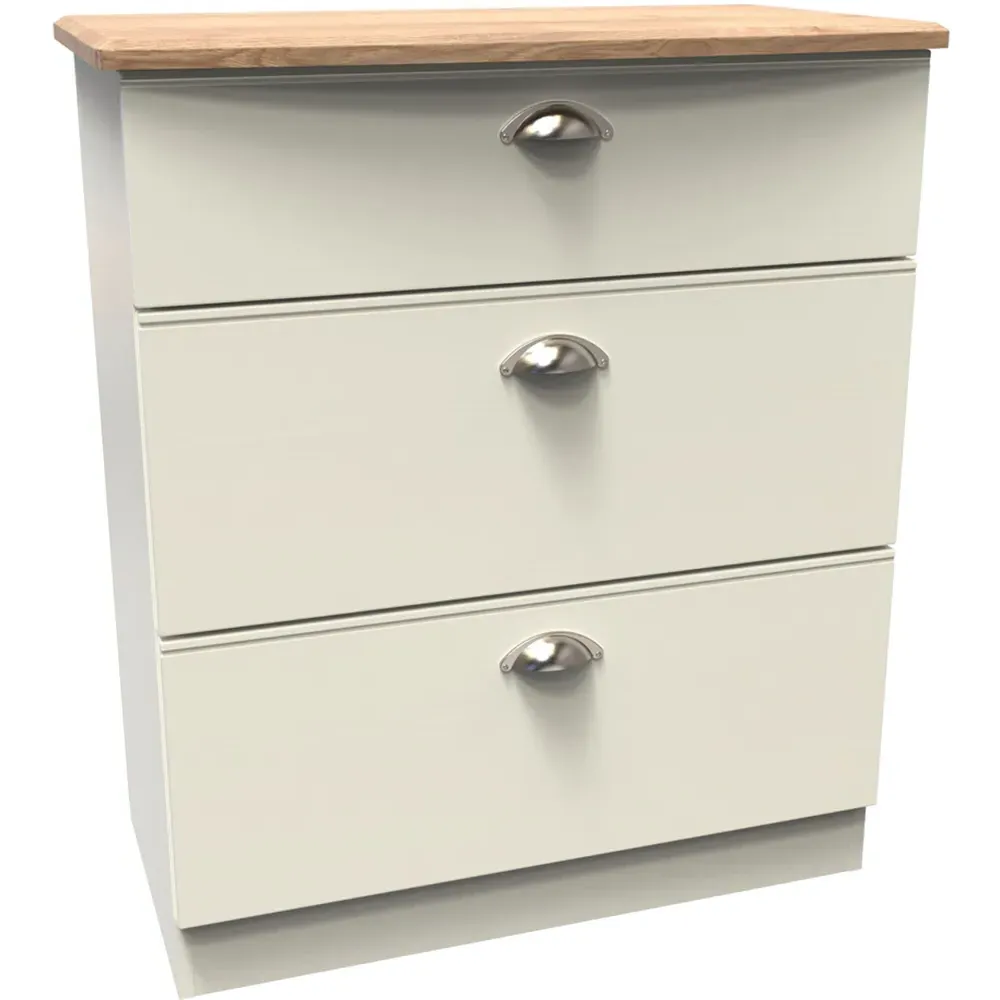 Victoria 3 Drawer Deep Chest of Drawers - Cream, Ash