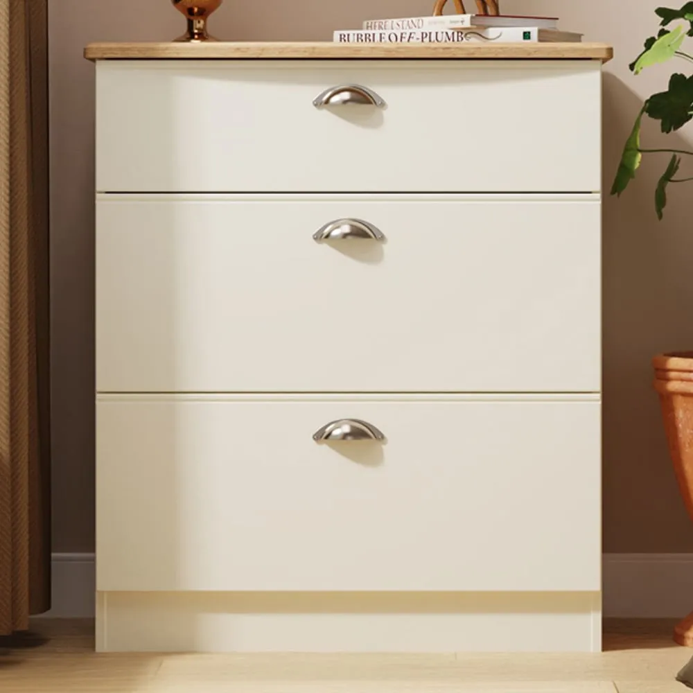 Victoria 3 Drawer Deep Chest of Drawers - Cream, Ash image