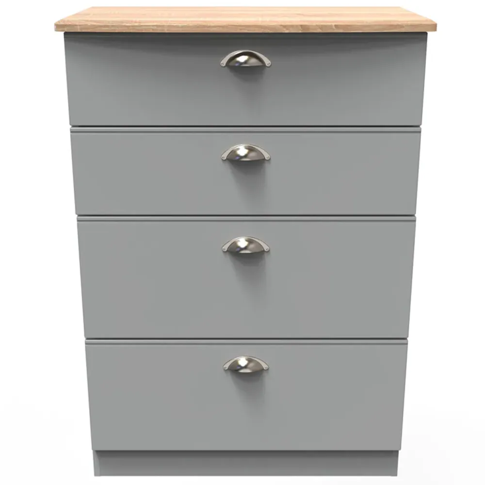 Victoria 4 Drawer Chest of Drawers - Dusk Grey, Oak