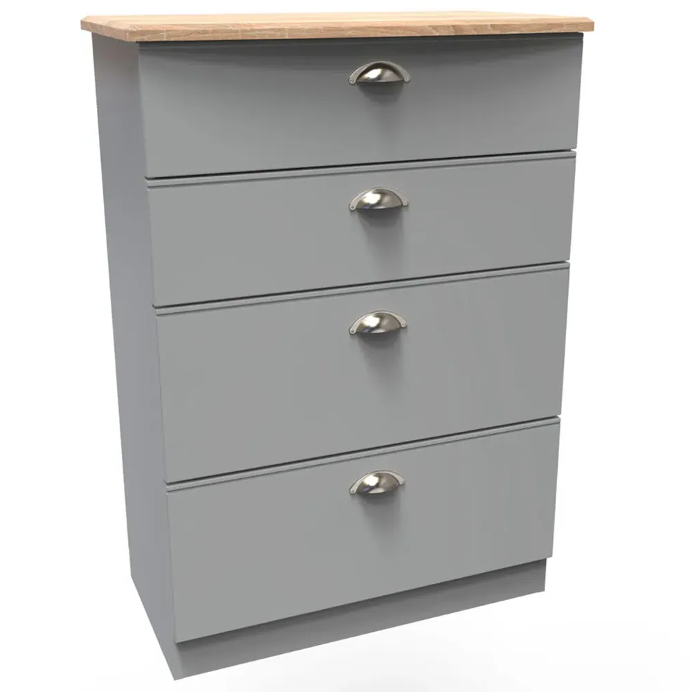 Victoria 4 Drawer Chest of Drawers - Dusk Grey, Oak