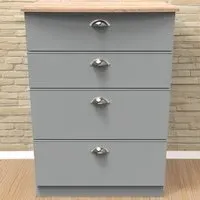 Victoria 4 Drawer Chest of Drawers - Dusk Grey, Oak