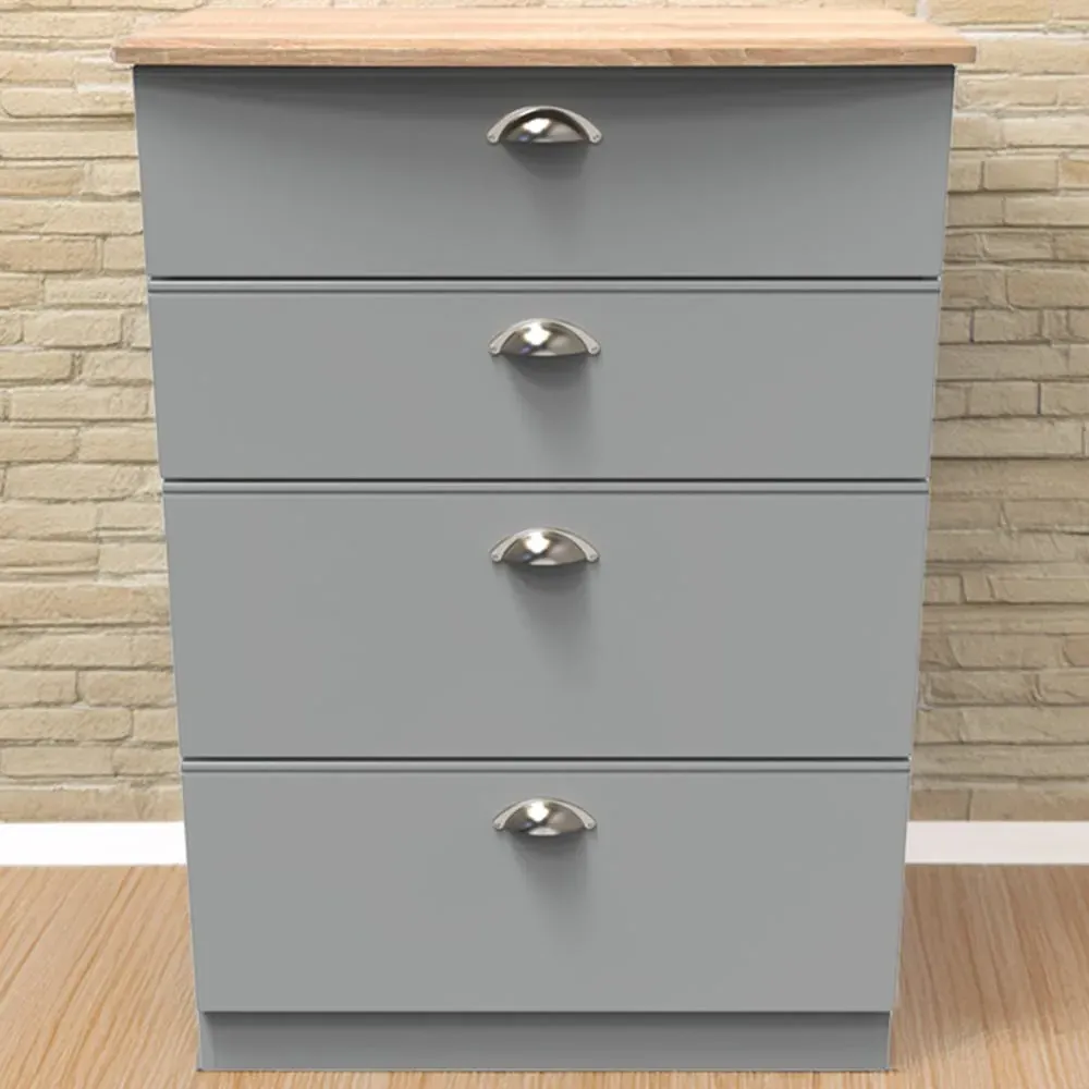 Victoria 4 Drawer Chest of Drawers - Dusk Grey, Oak
