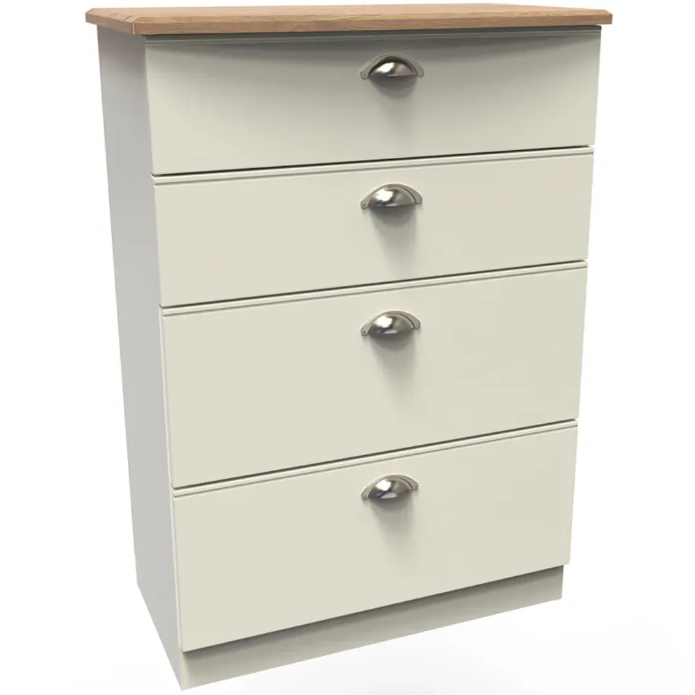 Victoria 4 Drawer Deep Chest of Drawers - Cream, Ash