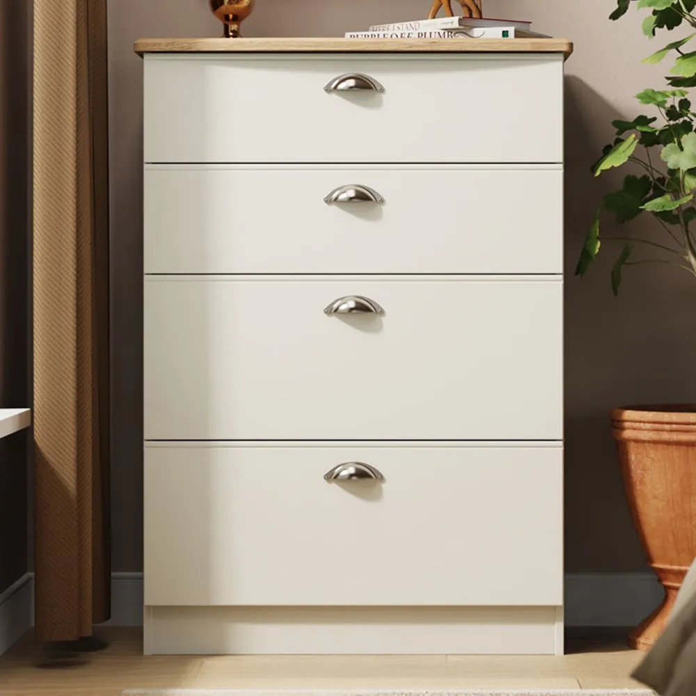 Victoria 4 Drawer Deep Chest of Drawers - Cream, Ash