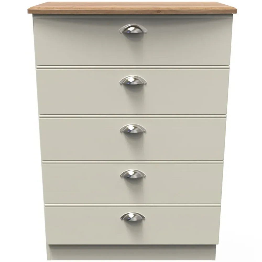 Victoria 5 Drawer Chest of Drawers - Cream, Oak