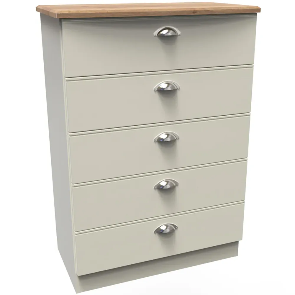 Victoria 5 Drawer Chest of Drawers - Cream, Oak