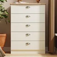 Victoria 5 Drawer Chest of Drawers - Cream, Oak